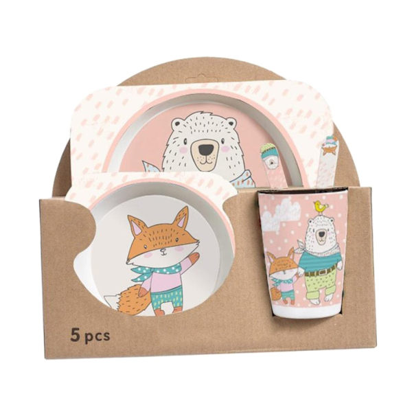 Baby Servis Matservis Set Tecknad Äta Servis Småbarn Matningsfat Tallrik Barn Träningsskål Sked Mugg Gaffel Penguin