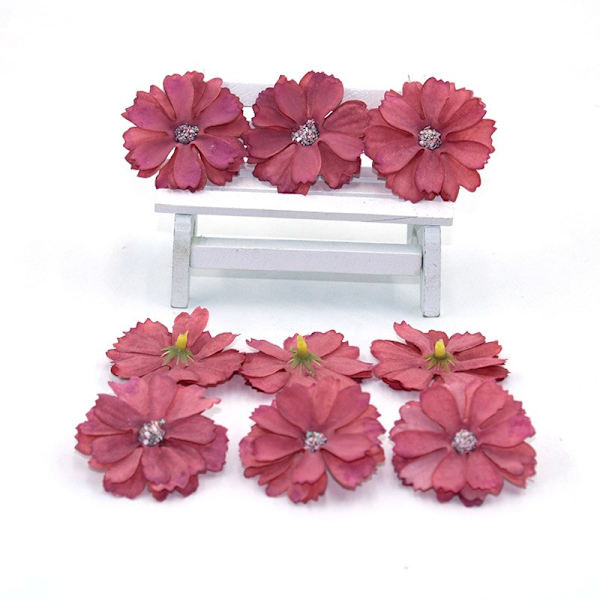 Heta 50 stycken 4,5 cm prästkrage blomhuvud mini siden konstgjord blomma dekoration hem bröllopsdekoration DIY krans huvudbonad fa 16