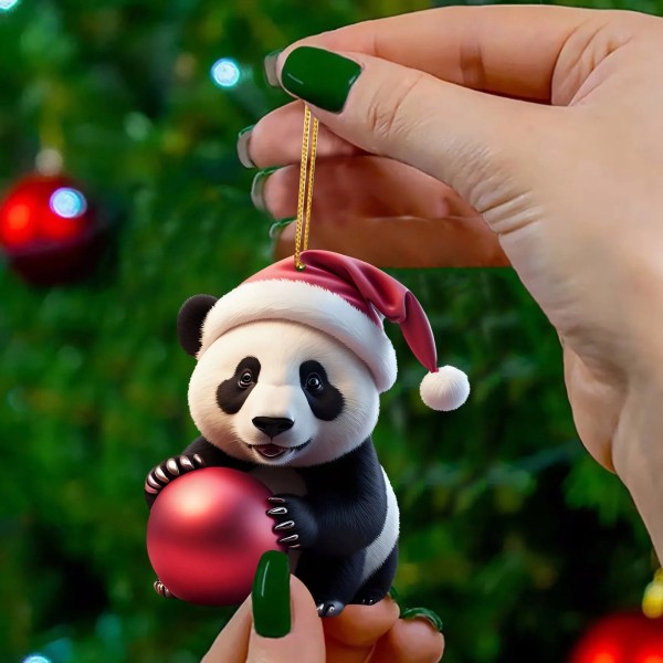 Kreativ bedårande tecknad Panda hem julgran hängande prydnader Akryl platt juldekorationer A One Size