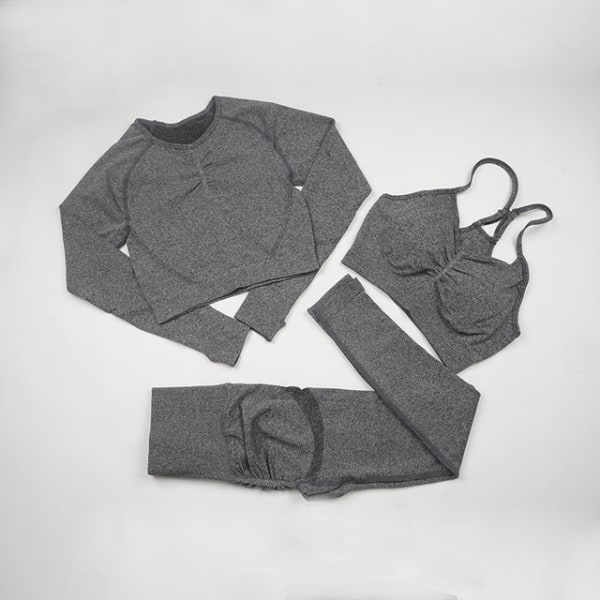 Set Kvinnor Träning Sportkläder Gymkläder Leggings+ BH Sportdräkter 3PcsSetDarkgray S