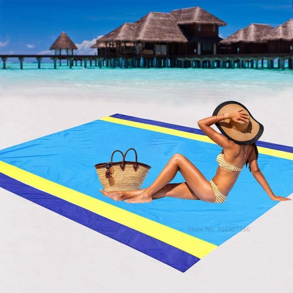 Vattentät strandhandduk filt ficka sand gratis handduk stor bärbar matta strandcamping utomhushandduk strand picknickmatta handduk E 200x140cm