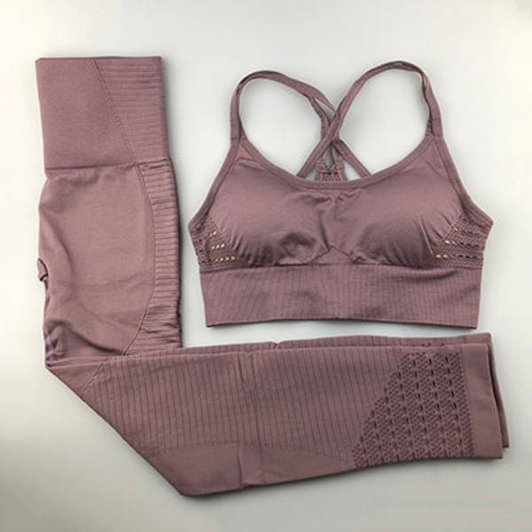 Yoga Sæt Dame Fitness Tøj Sportstøj Leggings Polstret Push-up BH brown L
