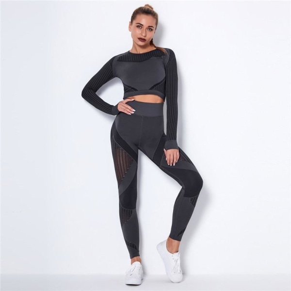 Set tvådelad bh-leggings fitness för kvinnor Black M