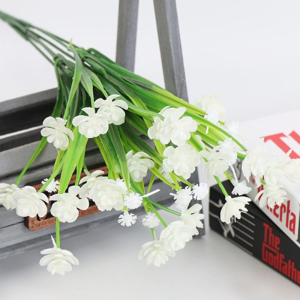 Kunstige Blomster Simuleringsbukett med Blomster Utendørs Busker Uvannet Plante Hengende Blomsterpotter Hjemmefest Hage Veranda Vindu HQ-4-White