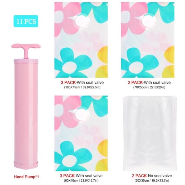 7-11 st Förtjockade Vakuumförvaringspåsar för Kläder Komprimerade Påsar med Handpump Återanvändbar Filt Kläder Täcke Organizer Resa 11pcs flower