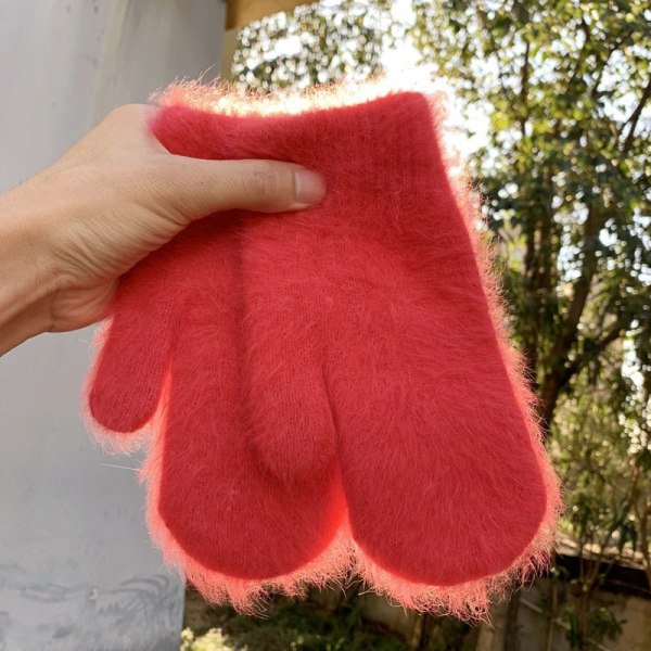 Vinter Kanin Ullhandskar Koreansk Version Varma Handskar Dam Multi-färgade Damhandskar Söta Mjuka Handskar 2021 Ny Hög Kvalitet Rose Red One Size