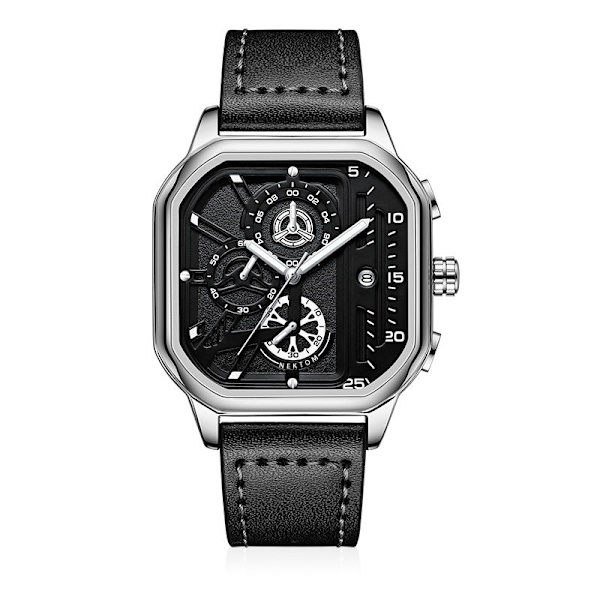 En Herrklocka Högkvalitativ Självlysande Vattentät Herrklocka Kvarts Klocka All Black silver nail belt