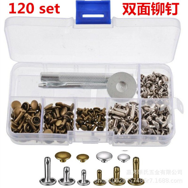 480 stk Metall Dobbel Hettenagler Studs Runde Nagler for DIY Lær Håndverk Veske Belte Klær Plagg Sko Kjæledyrhalsbånd Festeredskaper 480pcs No Plier