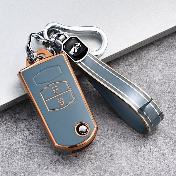 2 3 Knapper Blød TPU Flip Bil Nøgle Etui Cover Til Mazda 3 2 6 2003 2004 2005 2006 2007 2008 2009 2010 2011 2012 2013 Bilholder A grey keychain