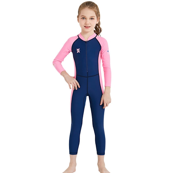 Badedrakt Jente Ettdelt Lange Ermer Solbeskyttelse Hurtigtørkende Dykking Barneklær Badeklær Women's dark blue S