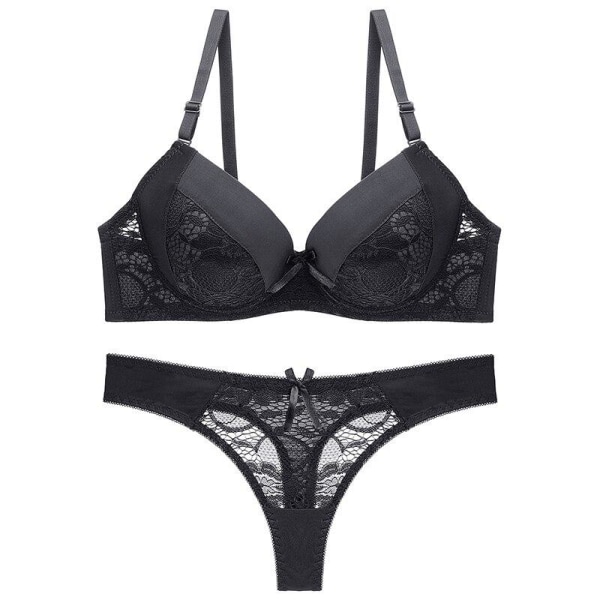 B C Cup Naisten Rintaliivit Setti Alusasut Pitsi Stringit Setti Yksivärinen Seksikäs Rintaliivit ja Pikkuhousut Setit Black 85C