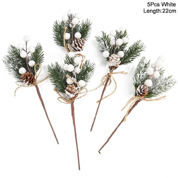 5 st Jul Röda Bär Konstgjord Blomma Tallkotte Gren Julgransdekorationer Ornament Presentförpackning Hem DIY Krans 3red 2white