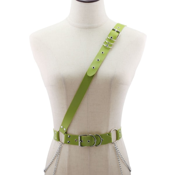 Dame Herre Bæltekæde Mode Læder Nålspænde Kædebælte Bælterem Green