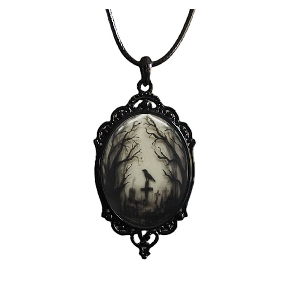 Gotisk Kråkskogsberlock Halsband Kors Kråka Hänge Halsband Mystisk Häxsmycke Present Tillbehör Repkedja Goth Kråka Choker Style 1 China
