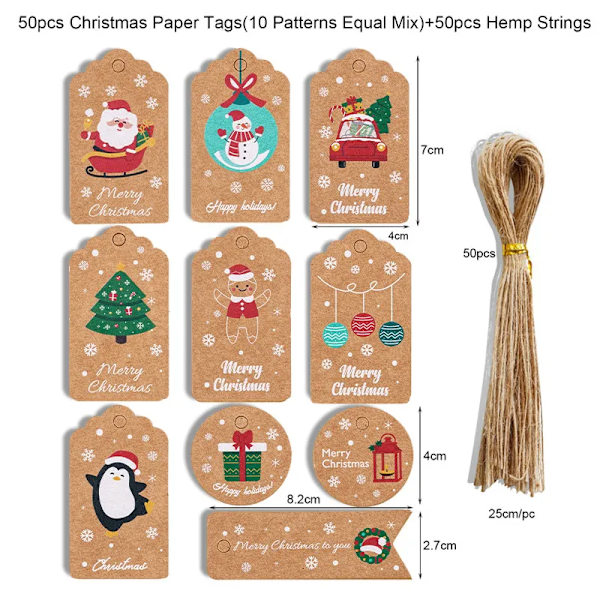 48/50 st God Jul Kraftpapper Etiketter DIY Handgjorda Presentinslagningspapper Etiketter Jultomten Hängande Etikett Ornament Nyårsdekor 50pcs-set5