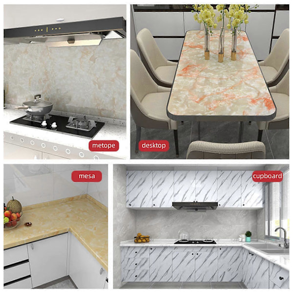 60% rabat Grå/Hvid/Sort Blank Marmor Papir Granit Vandtæt Tapet Selvklæbende Tapet hvid 80*300 white 80*300