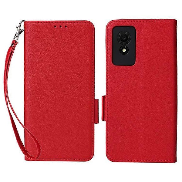 Kompatibelt för TCL 501 T433D Läderfodral Plånboksställ Litchi Textur Telefonskal Grossist Red
