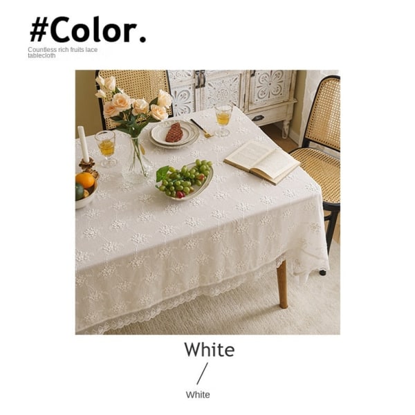 Amerikansk Bordsduk Ins Stil Ihålig Tredimensionell Broderad Rektangulär Bordsduk Konstnärlig Soffbordsduk Överdrag Handduk White 140 * 200cm