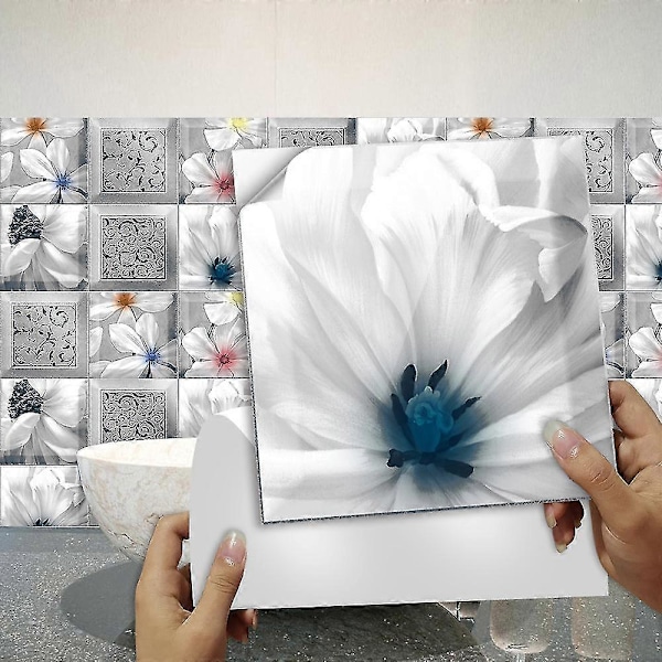 10 STK Tapet Flise Klistermærke Blomstervener 10 x 10 cm Mosaik Stil Vægklistermærke Dekorativ Vandtæt Film til Fliser