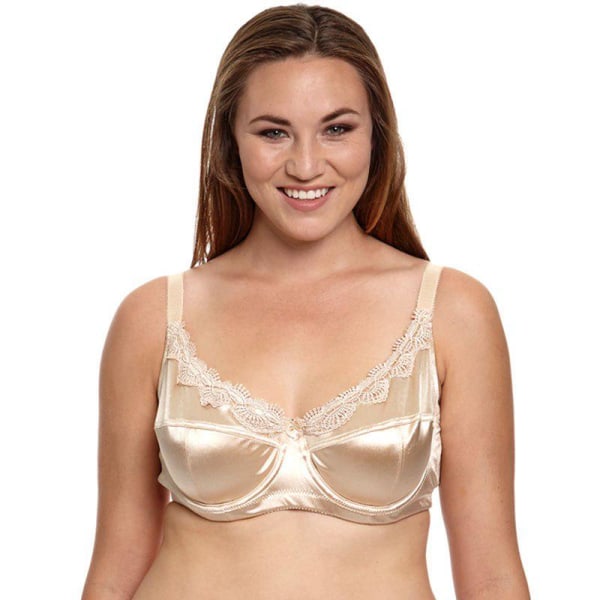 Mierside Sexig Plus Size Dam Underkläder BH Satin Broderi Underkläder Khaki 38E