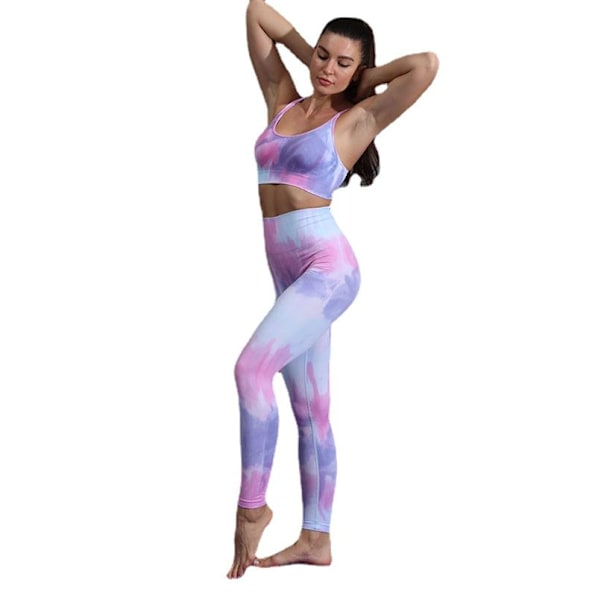Yoga Sett Treningsstudio Fitness Sportsklær Høy Midje Atletiske Leggings Sports Trenings BH Drakter Blue C M