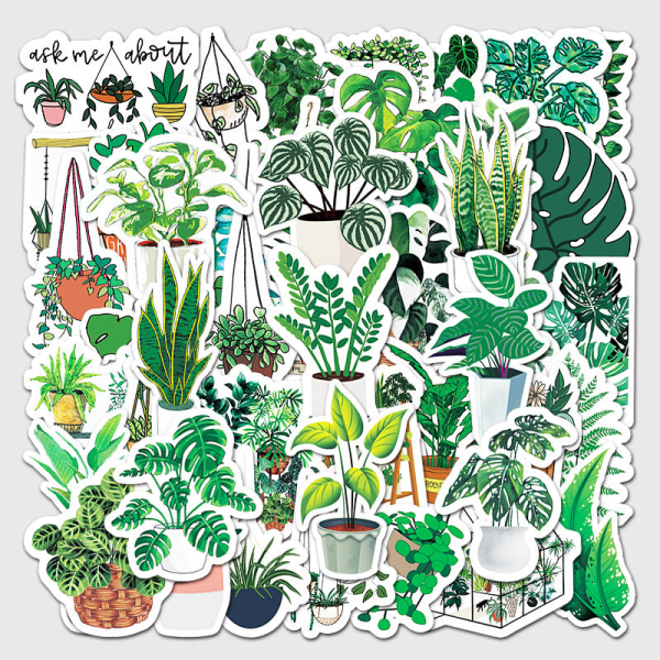 50 stk. tegneserie grønne planter Ins Wind dekorative plantegraffiti klistremerker bagasje nettbrett bil kreative klistremerker engros Default Title