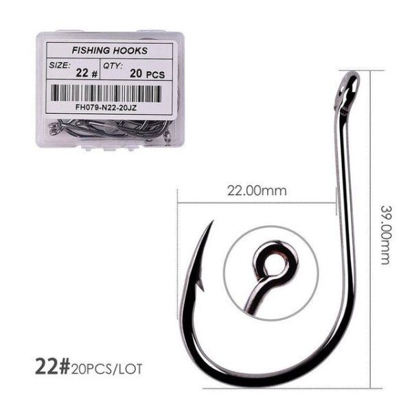 Fishhook 50 stk / 20 stk / Eske Sirkel Karp Øye Fiskekrok Størrelse 2-22# Ringøye Japan Fiskekroker Fiskekroker Enkel Jigg Fiskekrok Utstyr Size 22 - 20pc