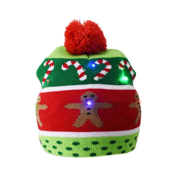 Julhattar Tröja Tomte Älg Stickad Mössa Med LED-ljus Cartoon Mönster Julklapp Till Barn Nyårsartiklar B08 21x20cm