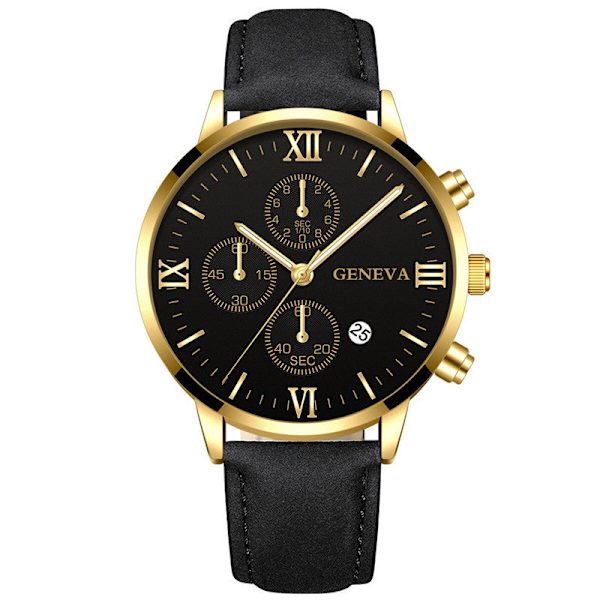 Miesten kello Business Miesten kello Casual Geneva Quartz -kello Kalenterihihnakello Black belt shell acupuncture needle
