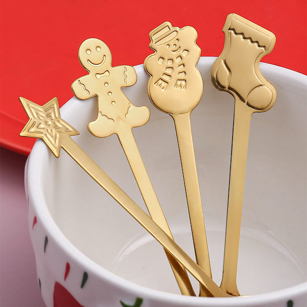 Pieni lusikka Lumimieslusikka Pohjoismainen tyyli Astiasto Lahjalusikka Lahjapakkaus Joululahjapakkaus Blue case gold spoon: socks XINGX