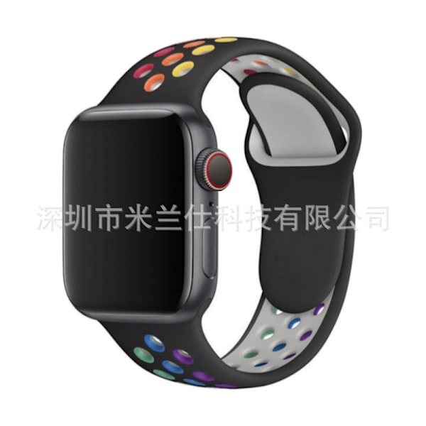 Klockarmband för Apple Watch iWatch 38/40/41/42mm-S10 standardstorlek SM kod 48 svart regnbåge