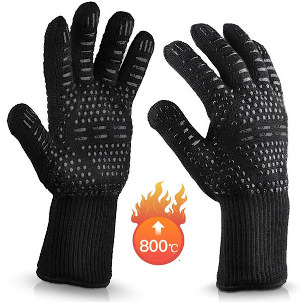 BBQ Handskar Högtemperaturtåliga Ugnsvantar 500 800 Grader Brandsäkra Grill Värmeisolerande Mikrovågsugnshandskar 33cm C