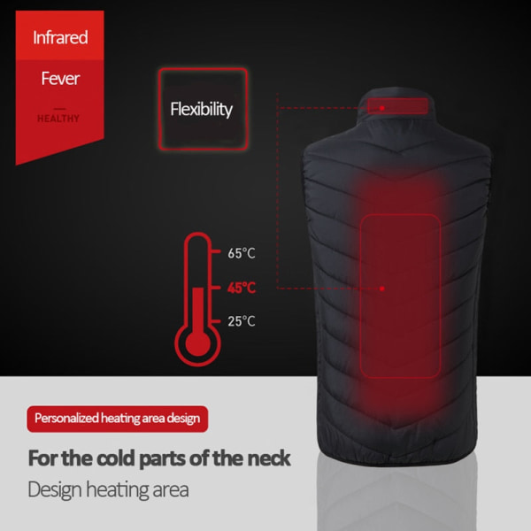 Herre Utendørs USB Infrarød Varmevest Jakke Herre Vinter Elektrisk Oppvarmet Vest Vattert Vest For Sport Fotturer Oversized 5XL 9 areas Twill black 4XL