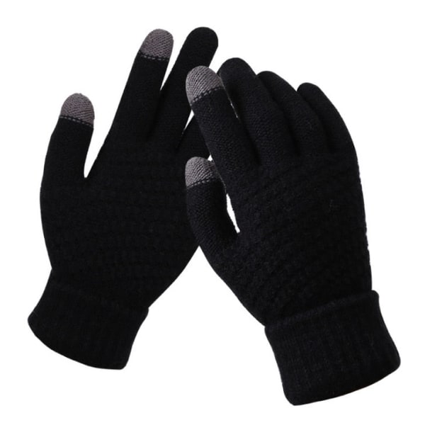 Dame Vinter Touch Screen Handsker Tykke Varme Strikkede Strækhandsker Imitation Uld Fuld Finger Udendørs Ski Handsker Red One Size