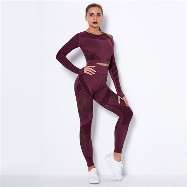 Yoga Sæt Todelt BH Leggings Trænings Fitness Sæt Til Kvinder Wine Red XS