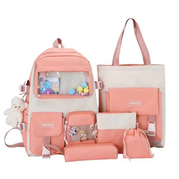 4 st/set Skolryggsäckar för damer Skolväska Daisy Canvas för tonårsflickor Student College Bokväska Pojkar Portfölj Bolsas Mochilas H Pink Backpacks
