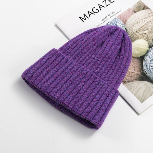 Höst och Vinter Stickad Mössa Dam Mode Bomull Kashmir Koreansk Varm Yllemössa Enfärgad Kant Herr Pullover 20 B119 purple mixed with flowers Average size