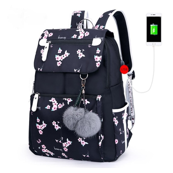 Skole tasker til piger kvindelig laptop rygsæk usb backbag børn rygsække sød kat skole rygsæk til piger taske pakke Flower Backpacks