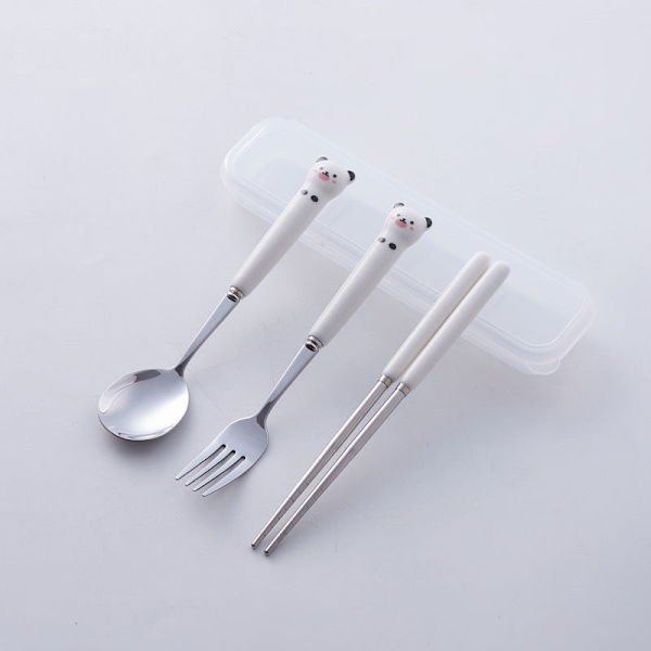 Servise Students Oppbevaringsboks Reisesett Barnas Rustfritt Stål Gaffel Skje og Spisepinner Sett Matcha Spoon chopsticks two-piece set