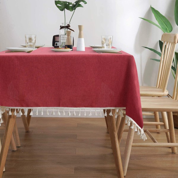Bordsduk Linne-liknande Vattentät Rektangulär för Hushållsmatbord UTR20019 Red 140cm*180cm
