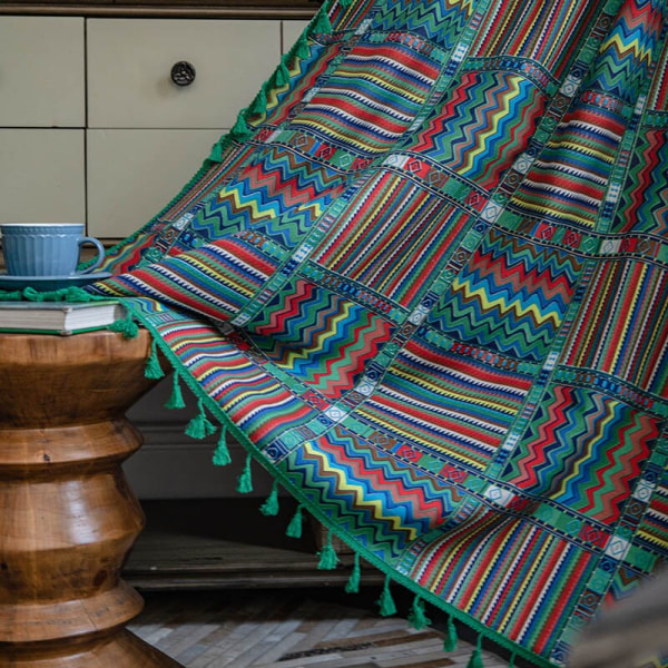 Boheme Retro Gardiner Etnisk Stil Bomuld Linned Tyndt Vindue Dekorativt Boho Print Gardiner Soveværelse Færdige Gardiner Rod Pocket W140CMxH280CM 1PC