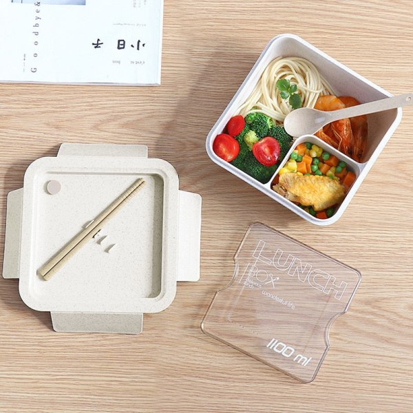 Wheat Straw Lunchbox för studenter Kontor Mikrovågsugn Matförvaringsbehållare Snacks Box Bärbar Bento Box med porslin soppkopp Rectangle Lunch Box