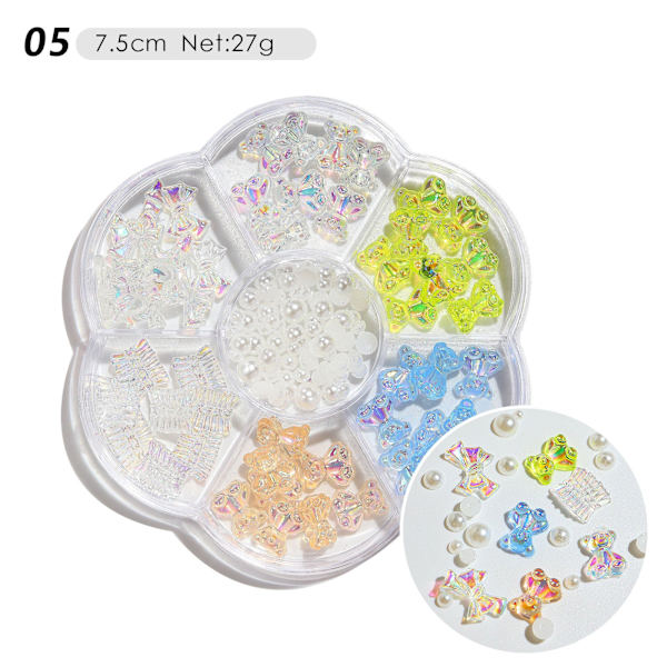 Kynsikoriste Kukka Rusetti Aurora Paikka Karhu Strassi Helmi Sekalaiset Kynsien Koristeelliset Timanttipaljetit New 7-grid mixed decorations 04