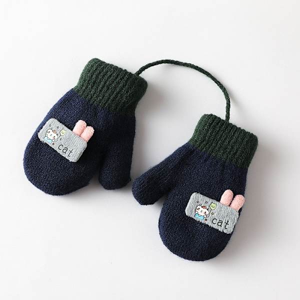 1-4 år Gutt Jente Baby Hansker Tykke Votter for Barn Søte Tegneserie Hansker Gutter Jenter Vinter Tykke Varmere Strikkede Votter Navy