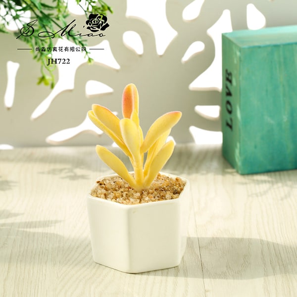 Konstgjord Suckulent Växt Bonsai (Kruka Ingår) Konstgjord Blomma Kreativ Dekoration Konstgjord Växt Peperomia flocking white yellow
