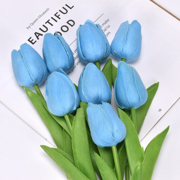 10 KPL Tulppaani Keinotekoinen Kukka Kimppu Aito Kosketus Keinotekoiset Tekokukat Kotiin Häihin Sisätilojen Puutarhakoristeluun Sky blue