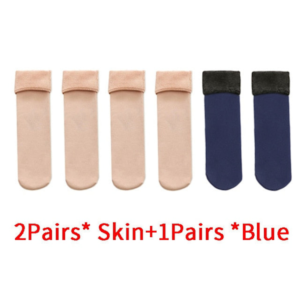 3 Par/Lot Dam Vinter Varma Tjocka Termiska Strumpor Ull Kashmir Snö Sömlösa Strumpor Sammet Mjuka Stövlar Golv Sovstrumpor 2skin1blue Size35-40