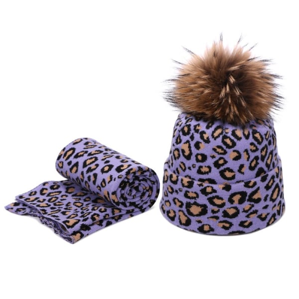 Vinter dam pompong mössa scarf set Leopard Sexig utomhus varm 2 stycken päls pom pom hatt scarf häckmössor för kvinnliga tjejer I