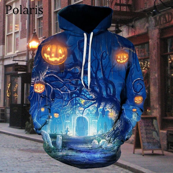 Halloween Hoodie Långärmad Fleece Sweatshirt Pumpa Lykta Skräck Fladdermus Kvinnor Män Barn Presenter Halloween-6 L