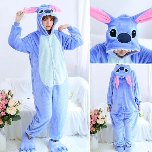 Dragon Onesie Vuxen Djur Unicorn Pyjamas Kostym Varm Soft Stitch Sovkläder Onepiece Vinter Jumpsuit Pijama Cosplay Pink Stitch1 4T (Height 95-105CM)